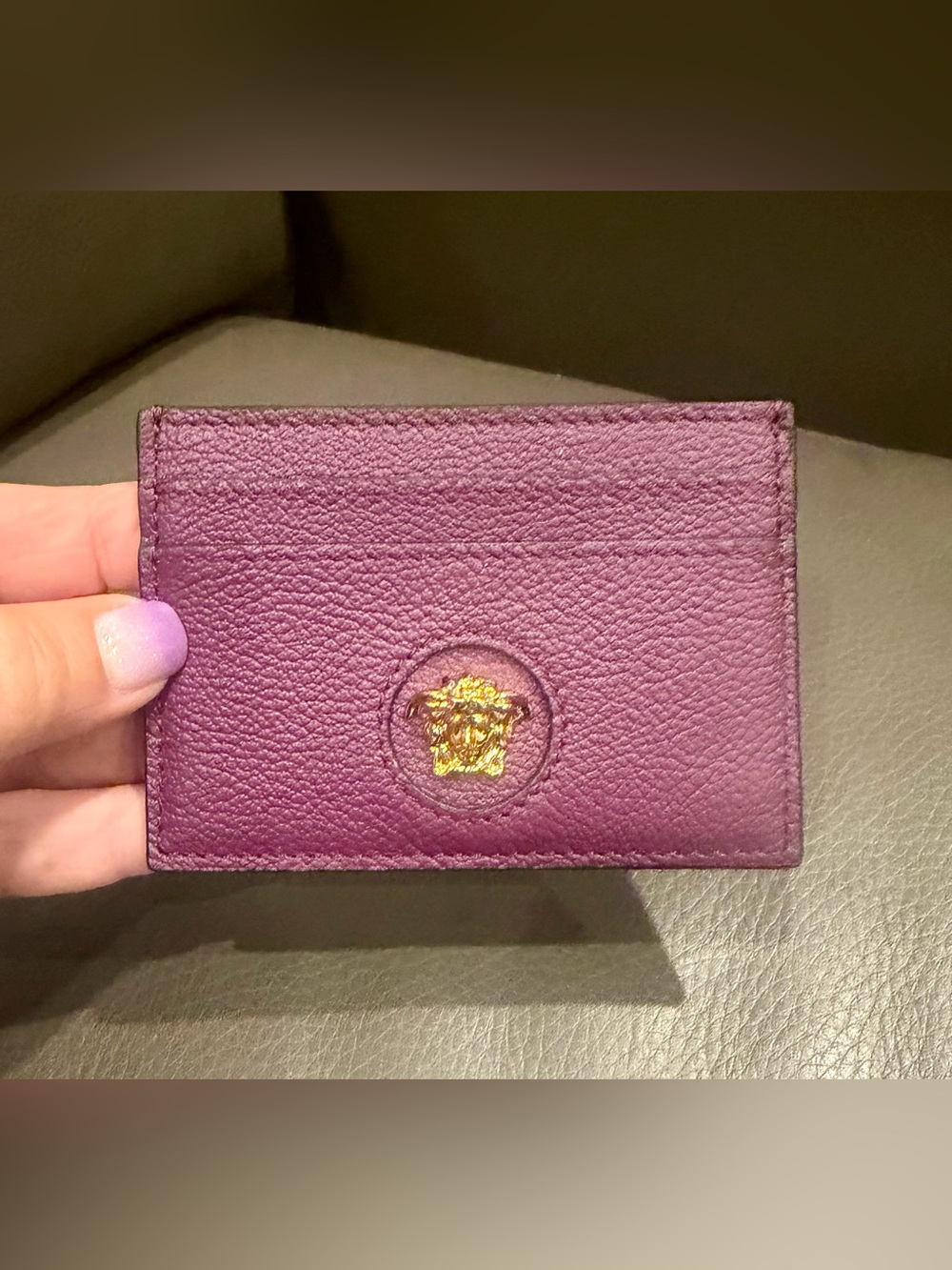 VERSACE DEEP PURPLE LEATHER GOLD MEDUSA CARD CASE HOLDER - Picture 6 of 7